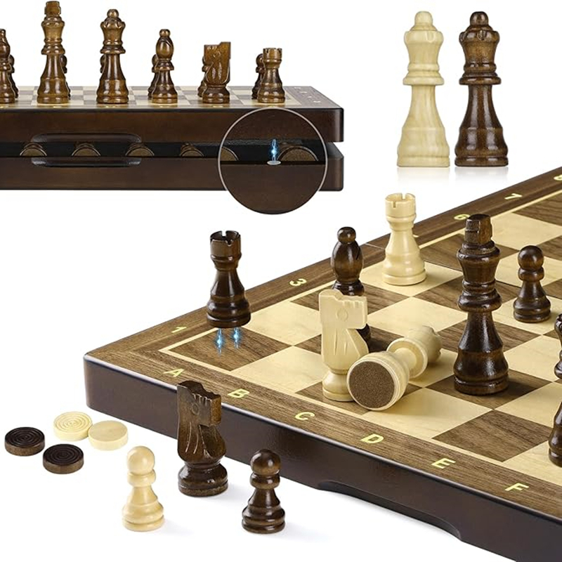 Magnetic Travel Chess - New Magnetic wooden board 38cm/15inch 2-in-1