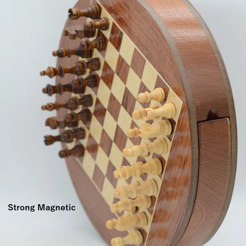 Round Solid Wood Magnetic Ches - Magnetic Travel Chess のレビューと価格