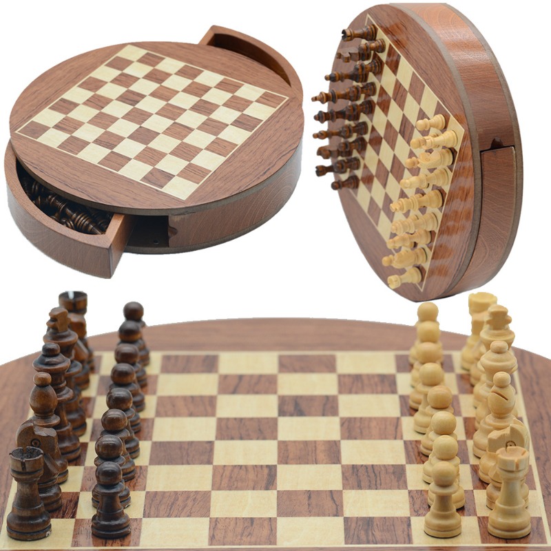 Round Solid Wood Magnetic Ches - Magnetic Travel Chess のレビューと価格